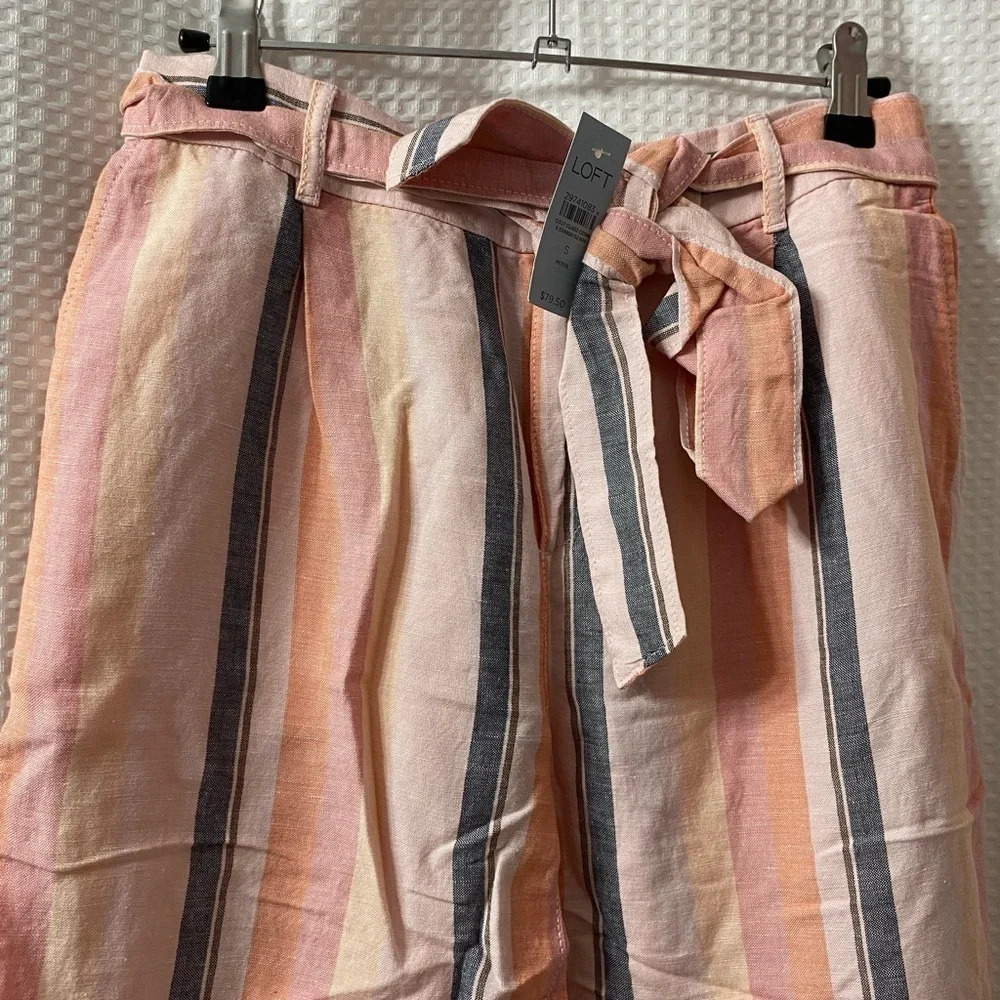 NWT LOFT Petite Striped Tie Waist Pants - Picture 8 of 8